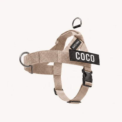 Pettorina anti tiro Katlyma beige con anello frontale e targhetta personalizzata
