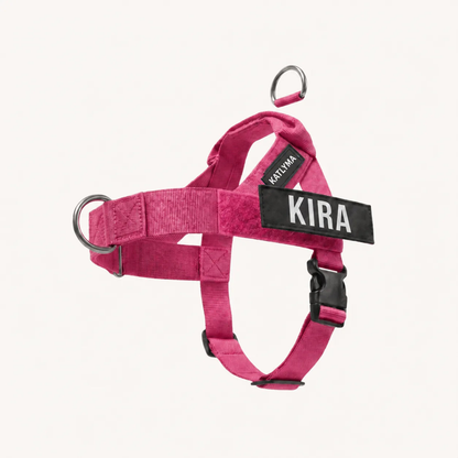 Pettorina anti tiro Katlyma fucsia con anello frontale e targhetta personalizzata