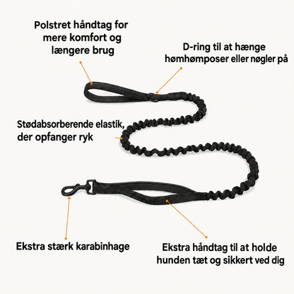 Bungee-snor fra Katlyma med stødabsorberende elastik, dobbelt håndtag og solid karabinhage