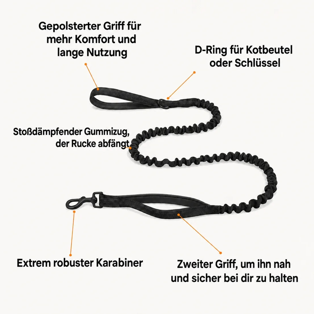Katlyma Bungee-Leine mit stoßdämpfendem Gummizug, doppeltem Griff und robustem Karabiner