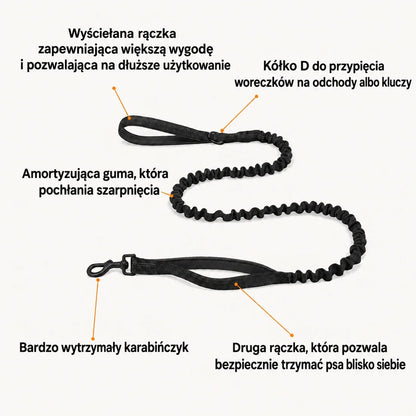 Smycz bungee Katlyma z elastycznym amortyzatorem, dwiema rączkami i wytrzymałym karabińczykiem